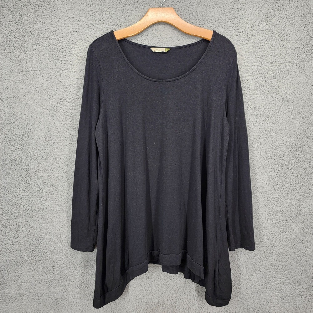 Chalet Womens Black Bamboo Cotton Blend Long Sleeve Scoop Neck Tunic Top
